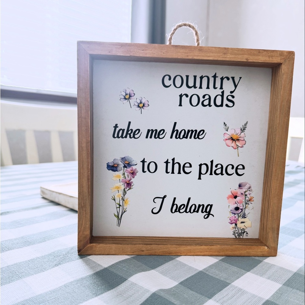Wooden Floral Country Roads Sign